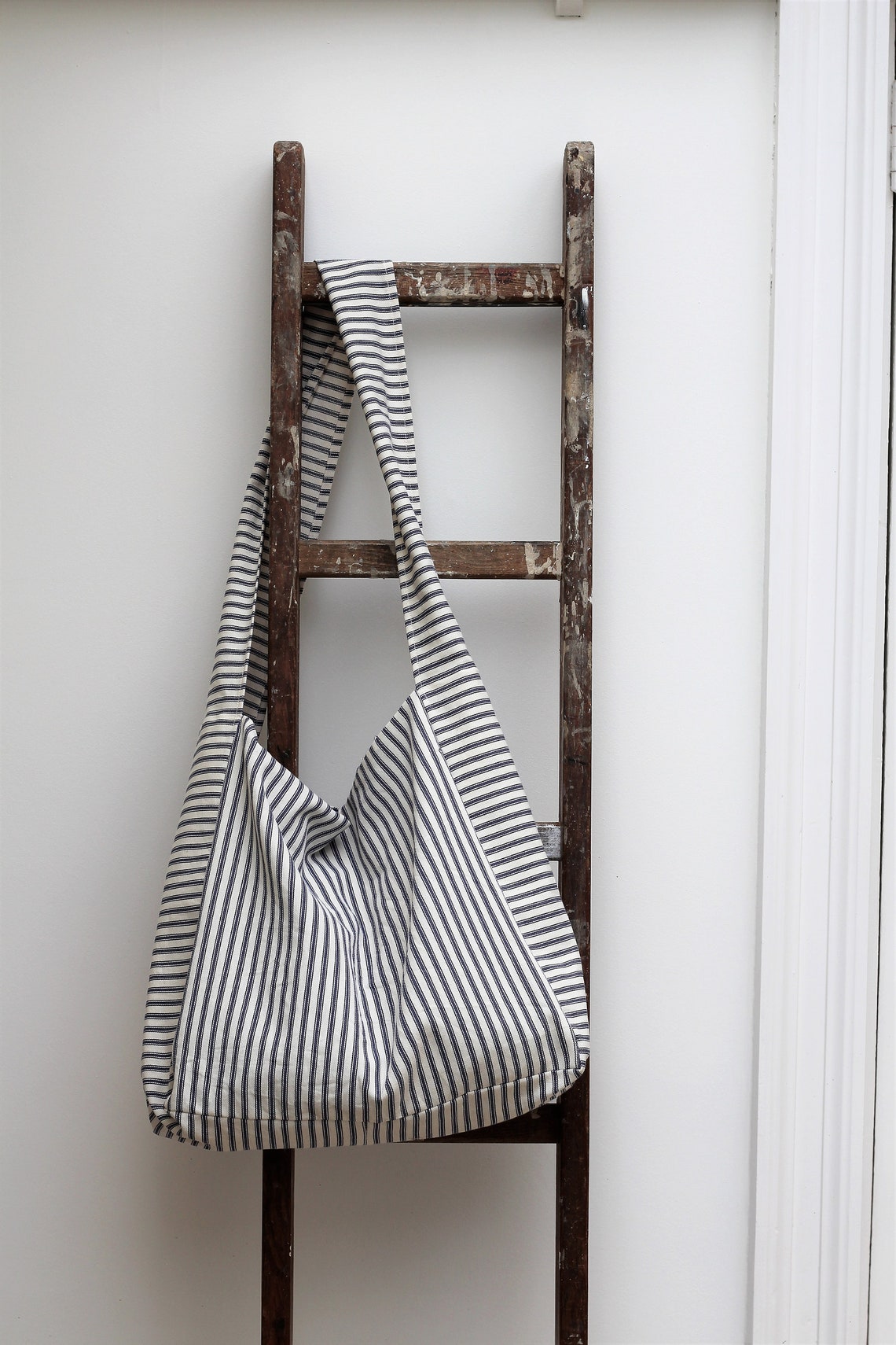 Messenger/Newspaper - Blue/White ticking crossbody bag