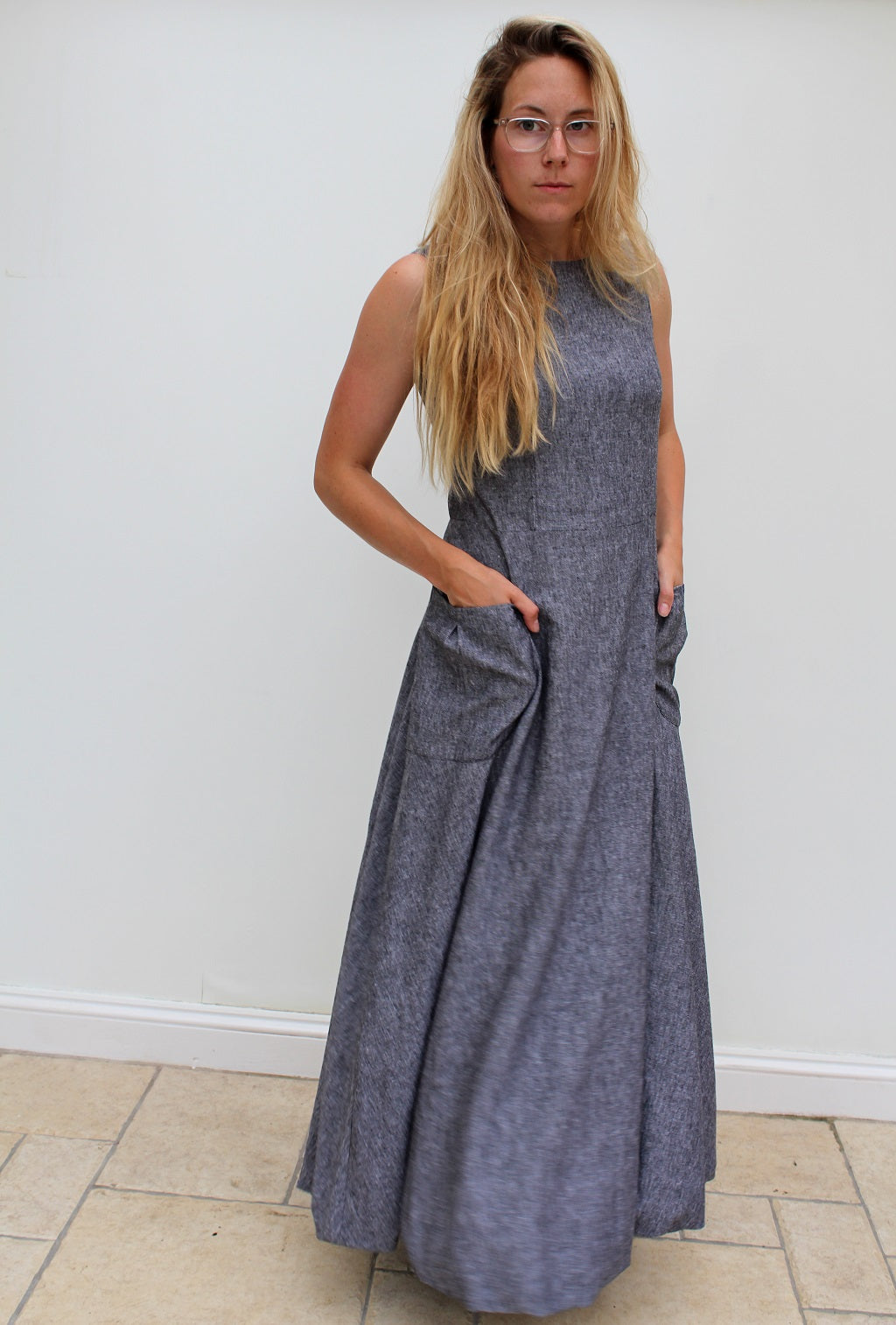 Cloud - long linen dress, with bubble hem