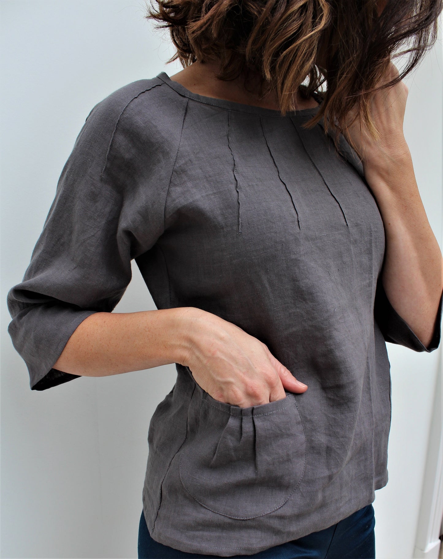 Alice - linen top with pintucks detail and pockets