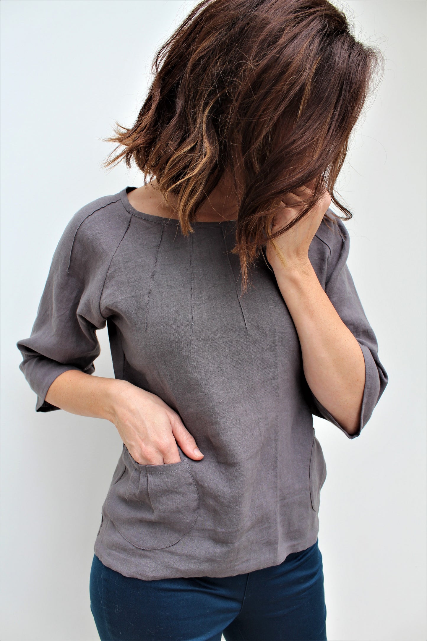 Alice - linen top with pintucks detail and pockets