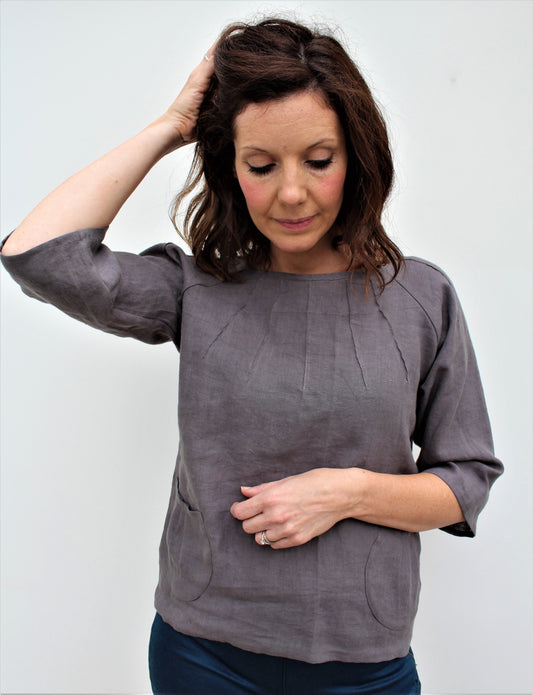 Alice - linen top with pintucks detail and pockets