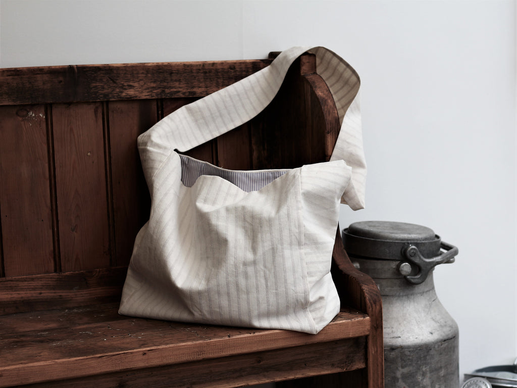 Messenger/Newspaper - Cotton ticking crossbody bag