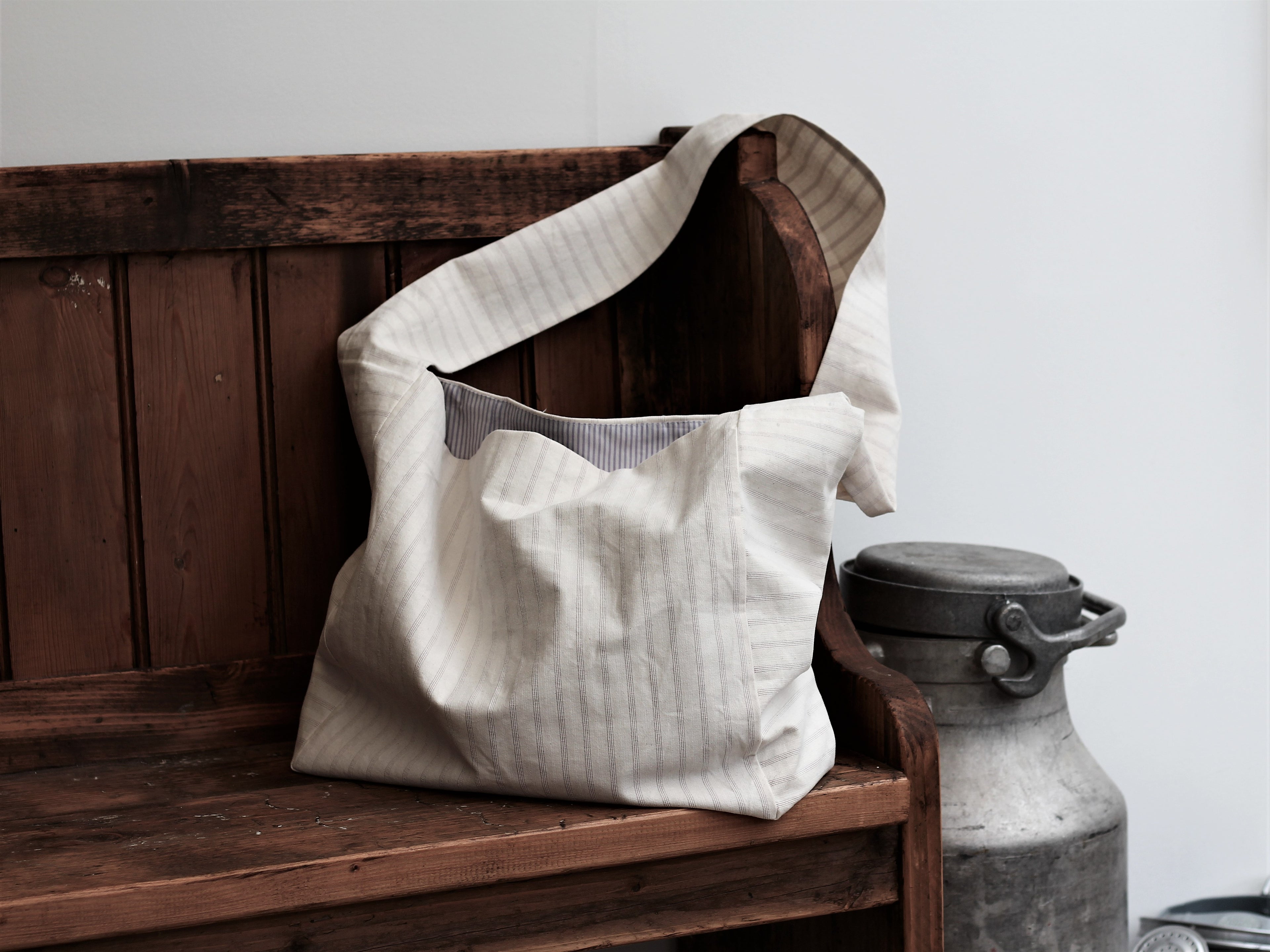 Messenger/Newspaper - Cotton ticking crossbody bag