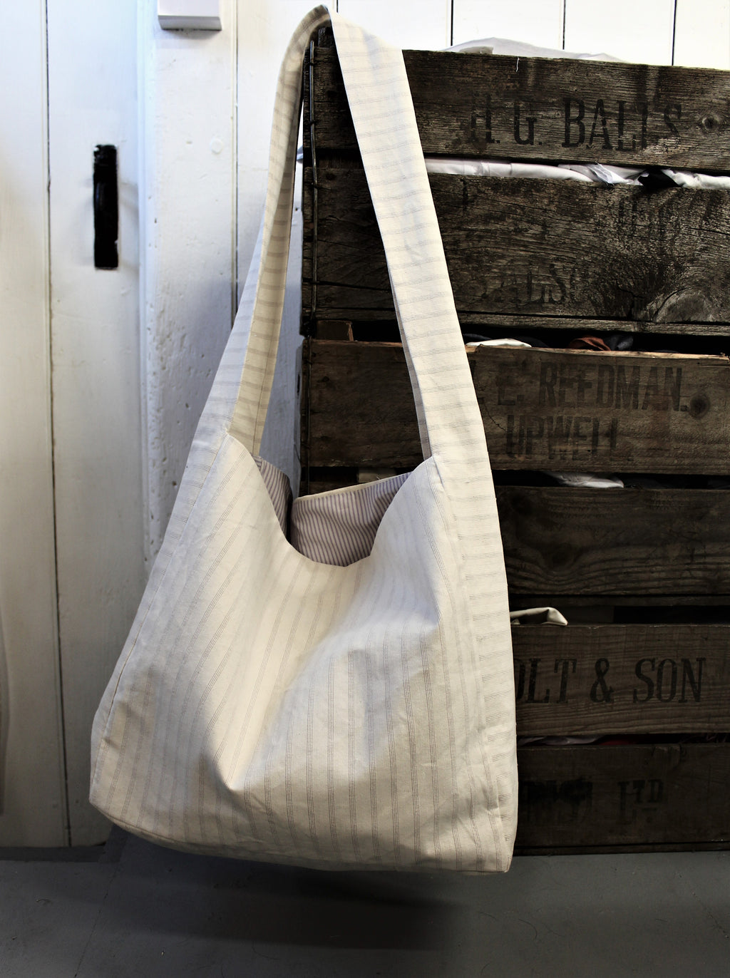 Messenger/Newspaper - Cotton ticking crossbody bag
