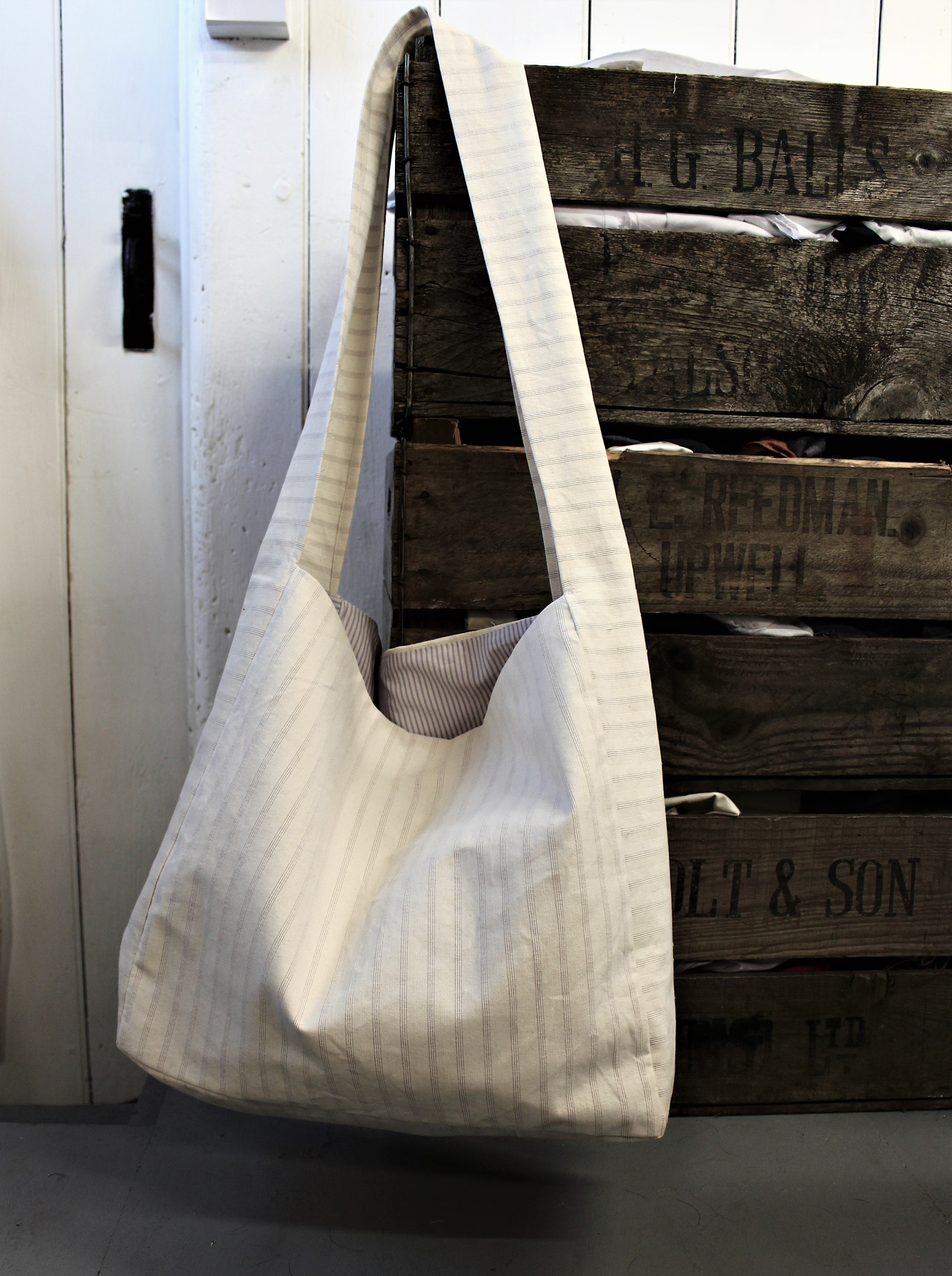 Messenger/Newspaper - Cotton ticking crossbody bag