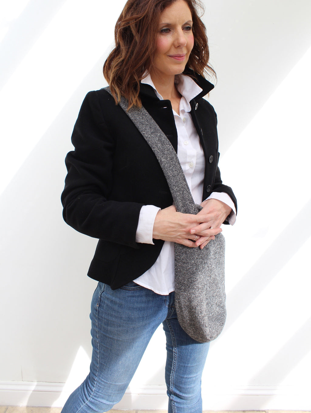 Messenger - patchwork wool crossbody bag with flap